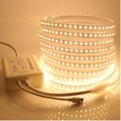 220 V LED-Streifen mit Dimmer, SMD 2835, 120 LEDs/m, IP67, wasserdicht, LED-Streifen, Küche, Kabel, flexibel, LED-Streifenlicht, Dekoration (10 m, warmweiß)
