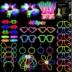 488 Pieces Glow Sticks Party Set, Glow Sticks with 20 Finger Lamps, Neon Glasses, Headband Earring Ball, Glow Sticks Party Decoration for Festival Accessories, Sparklers, Wedding, Birthday