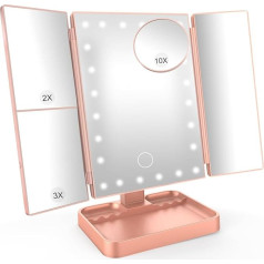 SURFOU LED Makeup Mirror with Lighting, Rechargeable Cosmetic Mirror with 3 Light Colours & Dimmable Brightness, 360° Rotatable for Makeup & Face Care, Gift Idea for Women - Rose Gold