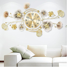 Wall Clock Living Room, Large Wall Clock, Ginkgo Flowers and Leaf Design, Wall Clocks, Can Be Used Vertical and Horizontal Hanging, for Sofa Wall, Bedroom, Hallway, Study, Home Decoration