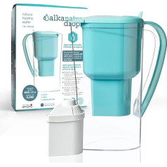 Water Filter Jug 1.4 L - Activated Carbon Filter Made of Coconut - BPA-Free - No Ion Exchanger - Limescale Filter for Drinking Water & Tap Water - pH 9 - Water Filter Jug - Filter Jug ALKANATUR