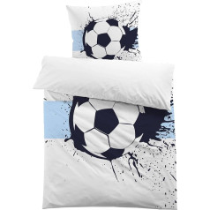 MUSOLEI Football Bed Linen 135 x 200 cm Boys Microfibre Polyester 2-Piece Children's Bed Linen Football 3D Print for Boys Football Duvet Cover 135 x 200 cm and 1 Pillowcase 80 x 80 cm Children, Blue