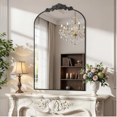 Antok 61 x 91 cm Bathroom Wall Mirror - Floral Pattern Hanging Curved Mirror with Shatterproof Glass and Aluminium Frame for Bathroom Living Room Bedroom Hallway Entrance Area