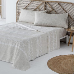 COTTON ARTean NAVIA BEIGE 135 x 190/200 cm Microfibre Hypoallergenic Bedding Set Including Flat Sheet + 1 Pillowcase + Fitted Sheet for 135 cm