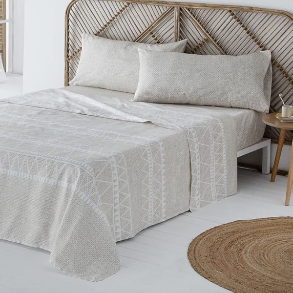 COTTON ARTean NAVIA BEIGE 135 x 190/200 cm Microfibre Hypoallergenic Bedding Set Including Flat Sheet + 1 Pillowcase + Fitted Sheet for 135 cm