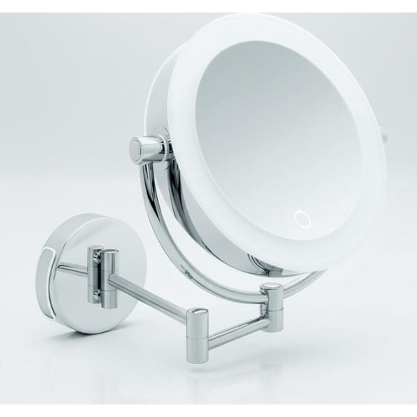 XXL Tokyo Cosmetic Mirror - LED Make-Up Mirror 5x/10x Magnification - Wall Mounted with Dimmer & Auto-Off - Extendable Beauty Mirror Diameter 18.5 cm - Operated with Batteries or USB Cable