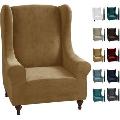 CHELZEN Stretch Velvet Wingback Chair Slipcover 1-Piece Soft Stylish Plush Slipcover for Wingback Chairs with Elastic Base (Camel)