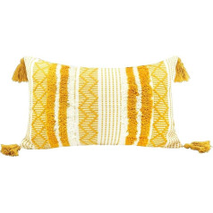 LIGICKY Boho Cushion Cover, Tufted Decorative Cushion Covers, Soft Cushion Cover with Tassel, Cotton Cushion, Boho for Sofa, Couch, Bedroom, Living Room, Office, Car, 30 x 50 cm, Yellow and White