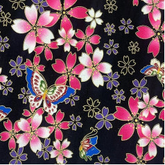 aufodara Cotton Fabric, Sold by the Metre, Printed Pattern, Bronzing Fabrics for Sewing, Crafts, Sewing Fabric, 145 cm Wide (Black, Pink, 100 x 145 cm)