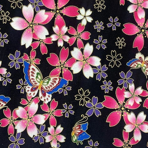 aufodara Cotton Fabric, Sold by the Metre, Printed Pattern, Bronzing Fabrics for Sewing, Crafts, Sewing Fabric, 145 cm Wide (Black, Pink, 100 x 145 cm)