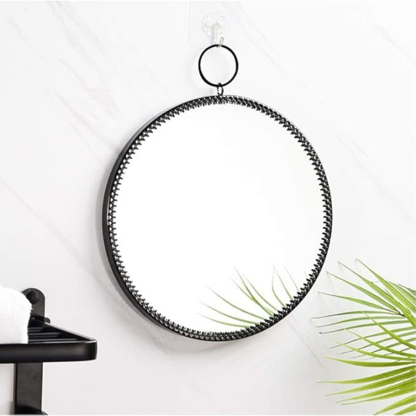 Metal Frame Wall Mirror Hanging Decorative Makeup Cosmetic Mirror for Bathroom Living Room Bedroom (Black)