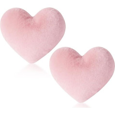 Heart Pillows, Pink Heart Pillows, 33 x 25 cm, Cute Fluffy Pink Soft Fluffy Decorative Pillows for Bed, Chair, Sofa, Bedroom and Living Room Decoration, Valentine's Day Gift, Pack of 2