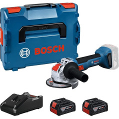 Bosch Professional 18 V System Cordless Angle Grinder with X-LOCK GWX 18V-8 (Including 2x Batteries GBA 18V 4.0Ah, Quick Charger GAL 18V-40, Additional Handle, Protective Cover, L-BOXX 136)
