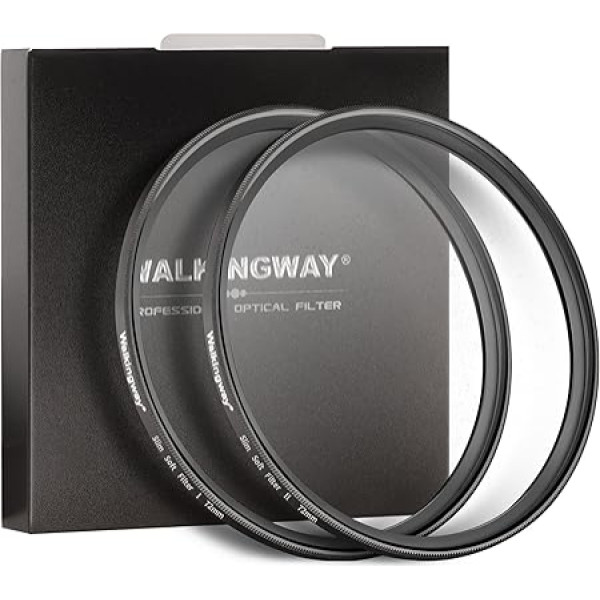 Walking Way 72 mm White Mist Diffusion Filter Set (Soft 1 & 2) - Soft Focus with Dreamy Glow Effect - Gentle Diffusion Filter for Video/Vlog/Portrait, Ultra Slim Frame, HD Glass