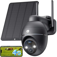 4G LTE Outdoor Surveillance Camera with 5W Solar Panel - 360° PTZ 2K 3MP Solar Camera Outdoor - Colour Night Vision, PIR Detection, Two-Way Audio (Black) (C7G)