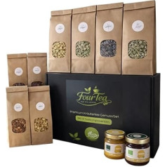 Premium Herbal Tea with Honey Tea Gift Set DIY to Mix Yourself Including 10 Tea Bags - 8-Piece Tea Set with Selected Teas (Herbal Tea Set + Honey)