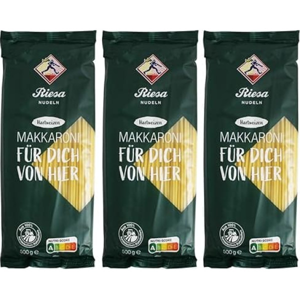 Riesa Durum Wheat Noodles Macaroni (Pack of 3 x 500 g)