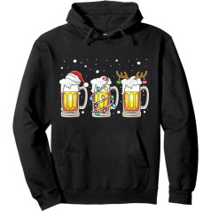 Beer Glass Santa Claus Reindeer Christmas Tree Beer Drinking Pullover Hoodie