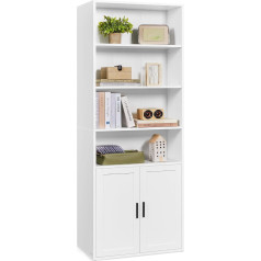 VASAGLE Custos Collection LBC402W01 Bookcase, 6-Tier Tall Shelf, Standing Shelf with Doors, Open Storage Shelf, 24 x 60 x 175 cm, for Living Room, Home Office, Dining Room, Cloud White