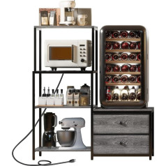 Mini Fridge Stand with Storage Space, Baker's Rack with Socket, 4 Tiers and 2 Drawers, Kitchen, Microwave, Coffee Bar Cabinet for Home, Anthracite