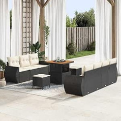 Modulares Gartensofa-Set 10-teilig Schwarz und Creme Poly-Rattan mit Kissen – Outdoor-Sofa-Gruppe 10-teilig als Gartenmöbel-Set 10 Stück