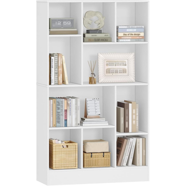 HEXCELEN Bookcase, Bookcase with 10 Compartments, Cube Shelf, Standing Shelf, Office Shelf, Vertical and Horizontal, 2 Types of Placement for Office, Living Room, Bedroom, 30 x 80.2 x 136 cm, Modern White