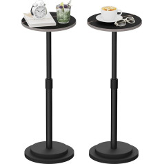 Round Side Table, Height Adjustable, Small Metal Coffee Table, for Balcony Table, Bedside Table, Side Table for Living Room, Outdoor, Pack of 2, Height 45-78 cm, Black, GBZ001CB-2