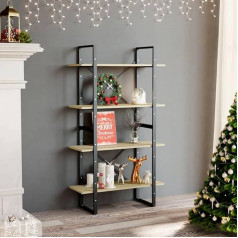 Industrial Style Bookcase, 4 Compartments, CD Stand, Storage Shelf, Open Design Standing Shelf, Office Shelf, Freestanding, for Presentation, for Living Room, Bedroom, Office, Sonoma Oak, 80 x 30 x