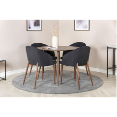 Round Dining Table - PLAZ Dining Room Tables/Kitchen Table with Diameter 100 cm and 75 cm High - Small Table in Modern Design with Steel Legs (Walnut)