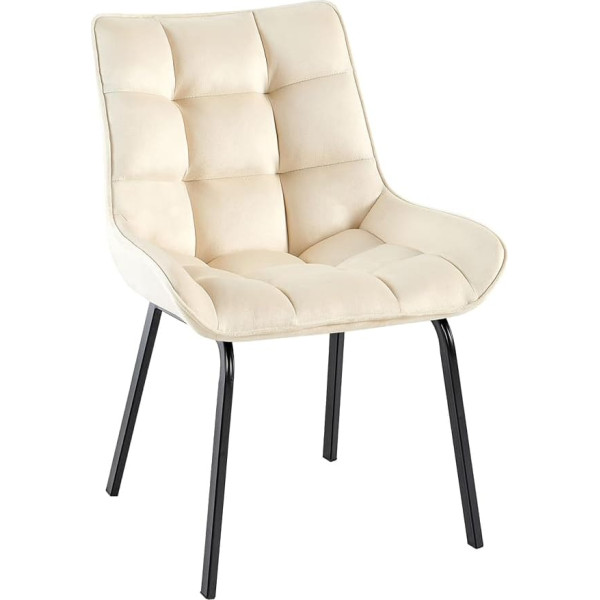 CLP Saranda Dining Room Chair, Upholstered Chair with Fabric Cover or Velvet Cover, Kitchen Chair with Black Metal Frame and Backrest, Colour: Cream, Material: Velvet