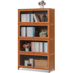 Magshion Bamboo Display Cabinet Bookcase 4 Tier Clear Acrylic Folding Doors Wide Brown Kitchen Cabinet Storage Pantry Display Cabinet Storage Cabinet Organizer - 31