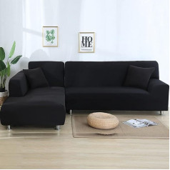 Waterproof Couch Covers L Shape Sofa Cover Stretch 2 Piece L Shape Set Living Room Non-Slip Furniture Protector for Kids Pets Cats 2 Seater + 3 Seater (Black)