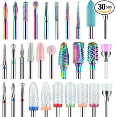 Depvko Pack of 30 Nail Drill Bits 3/32 Inch Ceramic Drill Bits for Nails Acrylic Diamond Cuticle Efile Carbide Remover for Home Salon Gel, Manicure Pedicure Tools (Includes 3 Cases)