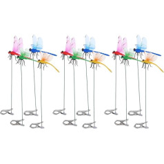 SAFIGLE Dragonfly Clips:12 Pack 3D Garden Stake with Dragonfly Decoration - Clip on Hat Brim Realistic Artificial Insect on Pole for Outdoor Decoration