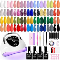 LKEE Gel Nail Polish Set with 108W UV Lamp - 65 Pieces Nail Kit for Beginners, 36 Bright Shimmer Matte Gel Nail Polish Colours with Base and Top Coat