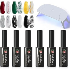 6 Gel Nail Liner Polish UV LED Painting Gel Polish with UV LED Nail Dryer Set for Nail Art Nail Design Nail Drawing, Nail Painting Polish Pull Line Pen for Salon, Black White Red Green Gold Silver
