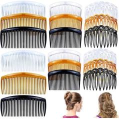 Haarkämme für Damen und Mädchen, 18 Stück, gedreht, aus leichtem Kunststoff, 11/25/29 Zähne, Kamm für Damen und Mädchen, Frisuren-Zubehör (schwarz, hellkaffeefarben, transparent)
