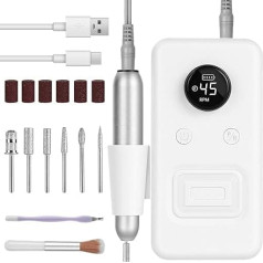 Nail Cutter, Nail Cutter for Gel Nails, 20000 RPM Adjustable Speed Levels, Electric Nail File, Pedicure Manicure Set, for Cuticles, Shellac, Acrylic Gel, Semi-Permanent Gel (White)