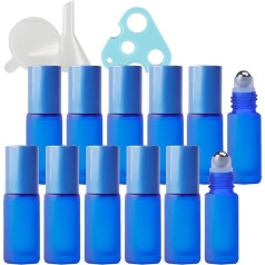 Pack of 24 Empty 5 ml Matte Blue Glass Roller Bottles with Aluminium Screw Cap, Roll-On Glass Bottles with Glass Roller for Essential Oils, Essential Oil with Funnel Opener