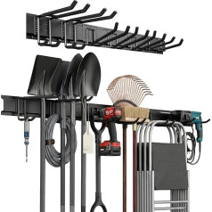 Garage Storage 4ft Wall Mounted Tool Holder 200kg Load Capacity Metal Hooks for Garden Tools Black