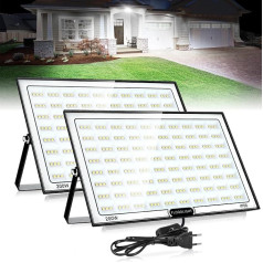 VAYALT 200 W LED Spotlight Outdoor Pack of 2, IP66 Waterproof and Super Bright 6500-7000 K 20000 LM LED Headlight 230 V, LED Spotlight with Plug, Floodlight for Bright Garden, Garage, Sports Field
