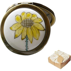 ROSEWARD High Quality Sunflower Compact Mirror Hand Painted 1X/2X Magnification Copper Round Unique Gift for Women Travel Makeup Mirror