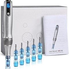 Microneedling Pen M8S, Professioneller Wireless Dermapen mit 6 Stück 12-poligen 36-poligen Ersatzpatronennadeln, 6 Geschwindigkeitsstufen, 0,25–2,5 mm, verstellbar