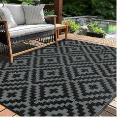 Plastic Outdoor Straw Rug 6x9ft Waterproof Reversible Patio Caravan Porch Balcony Deck Rug for Campers Black and Grey