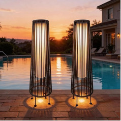 EcoGreen Boden-Solarleuchte für den Außenbereich, Weiden-Solar-Terrassenlampe, wasserdicht, Außendeck-Lampe für Veranda, Hof, Garten, Rasendekorationen, Grau, Gordes, 2 Stück