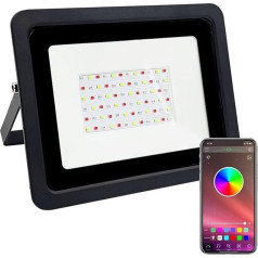 RGB LED Floodlight 50 W/100 W Bluetooth App Outdoor Smart Headlight IP68 Wall Washer Light (Black Shell, 100 W)
