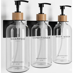 Brighter Barns Clear Shampoo and Conditioner Dispenser Set Wall Mounted Plastic Shower Dispenser 3 Chamber No Drilling Refillable Shampoo and Shower Conditioner Bottle for Shower Screen