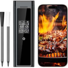Meat Thermometer Wireless Double Probe Bluetooth Grill Thermometer, IP67 Waterproof, 250 m Range, Dishwasher Safe, Core Temperature Meter for Oven, Grill, Smoker, BBQ & Air Fryer