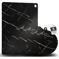 CUZINA Hob Cover Plate with Marble Effect, Pack of 5, 2 Round Diameter 18 cm + 2 Round Plates Diameter 22 cm + Rectangular 25 x 35 cm Hob Protection for Induction 260° Non-Slip and Washable