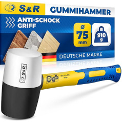 S&R Rubber Mallet Black / White 910 g Professional Natural Rubber Fibreglass Handle Non-Slip Shock Absorbing Diameter 75 mm Soft Hammer Paving Stones Tiles Clinker Camping GS Tested Solid Rubber